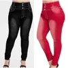 Plus Size Butt Up Slim Skinny Dark Blue Full Length Jeans 4XL 5XL Women High midje Stretch Thin Denim Pants Lady Byxor W9LQ#