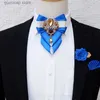 Bow Ties Luxury Rhinestone Bowtie Pins sätter original high-end Mens Womans Business Party Wedding Collar Flowers Pocket Brooch 3 PCS Set Y240329