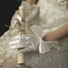 Kvinnor Korta fulla fingrar Bow Wrist Elegant White Ivory Satin Bridal Wedding Gloves Wedding Accores Prom Party Dancing X7YI#