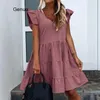 Party Dresses 2024 Summer Polka Dot Women Dress Casual Short Butterfly Sleeve A-Line Sundress Sexy V-Neck Ruffle Beach Vestidos