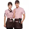 2023 Lente en zomer nieuwe uniformen Cake Coffee Shop Aangepaste mouw Uniform shirt met stropdas Strik Apr Set Hotpot Ober Werkkleding E5UW #