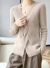 Women Fashion Female Spring Autumn 100% Pure Merino Wool Twisted V-Neck Pullover Cashmere Sweater Hollow Out Clothing Top 240326