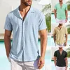 Men's Casual Shirts Men Beach Top Cutout Shirt Stylish Hollow Out Summer With Turn-down Collar Short Sleeves Breathable Vacation For A