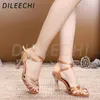 Chaussures de danse DILEECHI Jazz Latin femme Salsa fille décontracté peau Bronze strass Satin salle de bal danse