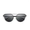 Sunglasses Fashion Cat Eye Vintage Purple Mirror Woman's Black Metal Reflective Flat Lens Tourism