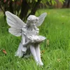 Suower Fairy Statue Solar Lighting Wings Ornament Outdoors Beautiful Angel Sculpture Decorative Figure Ornament Garden Decor 240320