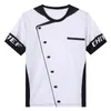 Mens Chef Shirt Hotel Restaurant Kitchen Costume Print Work Wear Uniform Casual Round Neck Short Sleeve Food Service T-shirt S27N#