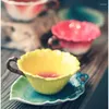 Cups Saucers Nordic Pastoral Coffee Cup Plate Gift Box Set Exquisite Hand-painted Enamel Color Mug Yellow Red Pink High Beauty Flower Tea