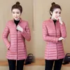 2022 Kvinnors Autumn Winter Coat New Solid Light Weight Down Padded Jacket Stand Collar Slim Female Mid LG Outerwear Casual Tops I6DO#