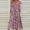 Vestidos de festa verão feminino vestido floral impressão boho casual v pescoço solto retro elegante senhoras saia bolso estilo