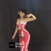 2020 Kvinnor Ny 3D -tryck Red Flying Crane Sexig LG Dr Dr Nightclub Bar Sexig Costume Dance Party Celebrati Birthday Y9ZU#