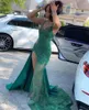 Emerald Green Mermaid Black Girl Prom Dress Sparkly Crystals Sequined Appliques Slit Birthday Party Evening Gowns Vestidosa de Boda Invitada