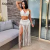 Maillots de bain pour femmes Stigende Crochet Bikini Ensemble Gland Femmes Bandage 2 Pièce Tricoté Plage Été Sexy Creux Longue Couverture Jupe