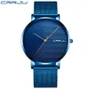 Orologio da uomo CRRJU moda minimalista blu Waches per uomo cinturino in maglia ultrasottile orologio da polso impermeabile casual regalo per Me241I