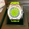 Relógio de pulso Celebrity AP Epic Royal Oak Offshore 15710ST Relógio esportivo masculino de precisão em aço fluorescente verde automático mecânico suíço conjunto completo de luxo