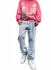 Printemps et automne Jeans Vêtements pour hommes Couleur unie en relief Y2K Pantalon droit Butt Pocket High Street Pantalon A026 X7mU #