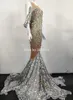 Fling Sier Rhinestes Sequined Floor Length Dr Women Birthday Prom Celebrate Outfit Evening Women LG Big Tail Dr I0S9#