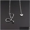 Pendentif Colliers Vente de bijoux médicaux Alliage Je t'aime Collier coeur Stéthoscope pour infirmière médecin cadeau en gros Drop Livraison Pe Dhpmx