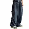 Baggy Jeans Pantalons Pantalons en denim pour hommes Pantalons à jambes larges noirs Jeans pour hommes surdimensionnés Cargo coréen Streetwear Hip Hop Harajuku e3Yq #