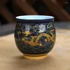Tasses soucoupes en céramique créative chinoise traditionnelle motif Dragon Royal Double paroi tasse à thé porcelaine thé rétro bol Drinkware