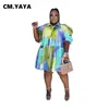 cm.yaya Elegante Vrouwen Graffiti Cape Stye Grote Schommel Losse Kiel Dr Plus Size Curve Chic Single Breasted Shirt Blouse Dres P22R #