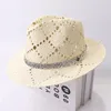 Wide Brim Sun Hats Carving Flower Pattern Panama Hat Ivory Crystal Band Men Summer Women Vacation Derby Beach 240320