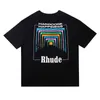 Chaopai Rhude Short Sleeve Tunnel Abstract American High Street Loose Casual Mångstre par Half Sleeve T-shirt för män och kvinnor