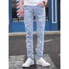 new Design Men Jeans Man paint Slim Fit Cott Ripped Denim pants Knee Hollow Out Jeans for Men Streetwear cargo pants y2k 62Dc#