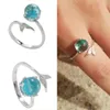 With Side Stones Blue Crystal Mermaid Bubble Open Rings For Women Creative Fashion Jewelry