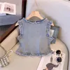 Printemps / Été Filles Denim Fringe Vest Short Sleevel Vest Top E7zP #