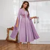 Roupas étnicas Mulheres Eid Muçulmano Abaya Flare Manga V Pescoço Dubai Longo Robe Bordado Solto Vestidos Abayas Lindo Vestido de Festa Patchwork