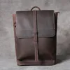 Sırt çantası çanta erkekler retro deri dizüstü bilgisayar erkek rahat çılgın at okul çantası ilk katman inek derisi basit