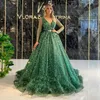 Party Dresses Sparkly Crystals Green Prom Long Sleeves Glitter Sequins Evening Dress Dubai Arabic Women Formal Gowns Zipper Back