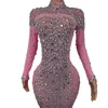 Multicolore Sparkly Rhinestes Cristal Sexy Lg Dr Rose Femmes Soirée Vêtements De Bal Scène Chanteur Costume De Fête Cuixing 53dP #