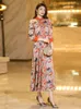 Casual Dresses Women Spring Summer Print Long Dress Fashion Vintage Romantic Floral Elegant Stand Collar Sleeve A-Line