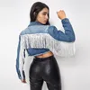 Spring Autumn Women Crop Denim Jacket Tassel Casual Jean Coat med frans Loose Streetwear Korta coola rockar Y1QC#