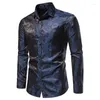 Herrklänningskjortor Fashion Mens skjorta långärmad guldtryck ros Slim Fit Single Breast Wedding Social Men Chemise Homme