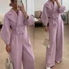 Mulheres Tracksuits Escritório Moda Comutar Blazer Outfits Elegante Lapela Botão Casacos e Calça Longa Terno Mulheres Casual Manga Sólida Solta Dhskh