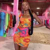 Casual Jurken Sexy Tie Dye Vrouwen Bodycon Jurk Een Schouder Bandage Fashion Party Mini Mouwloos 2024 Skinny Print