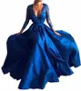 Elegante vrouwen Royal Blue Prom Dr Diep V Nek Avond Dr Elegant Princ Lace Patchwork Splt Bruidsmeisje Wedding DR U0BP#