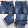 Plus size magro capris jean feminino estiramento na altura do joelho denim calças shorts calças femininas cintura alta verão jeans para meninas 240315