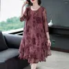 Abiti casual elegante O-Collo stampato impiombato garza allentata Midi abbigliamento donna 2024 estate oversize manica corta coreano abito floreale ZL307