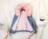 Apipee 2024 Big Faux Fur Collar Denim Jacket Women Winter Hooded Warm Jean Jacket Student Basic Short Parkas女性爆撃機U0cs＃