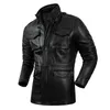 cowhide m65 Hunting Genuine Leather coat men's Leather windbreaker middle lg Jacket Motorcycle Leather Coat 62tf#