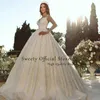 Urban Sexy sukienki luksusowa sukienka ślubna szyfon z koronkowymi koronkowymi cekinami suknia balowa pociąg pełny rękaw O Neck Button vestido de novia yq240329