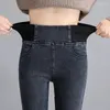 Dżinsowe dżinsy kobiety rozciągają chude ołówki spodnie polarowe gęstość dżinsowych spodni swobodne splasy elastyczne wysokie talia Duża jesień zima