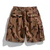 Shorts masculinos verão americano casual impresso carga curto homens cintura elástica cordão na altura do joelho multi-bolsos calças esportivas masculinas