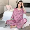 여성용 잠자기 2 조각 Rayon Pajamas Suit 중국 스타일 잠옷 고향 여성 인쇄 나이트웨어 캐주얼 봄 파이 자마 수면 세트