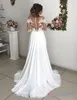 Elegante encaje con vestidos de boda divididos altos Sweetheart A-Line Chiff Apliques Simple Boho LG Vestidos De Noiva Vestidos de novia V3BC #