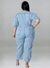 plus Size Jeans Jumpsuit Women Summer Streetwear Fi Lady Short Sleeve Jumpsuit Denim Jumpsuits Wholesale Bulk Dropship c7sS#